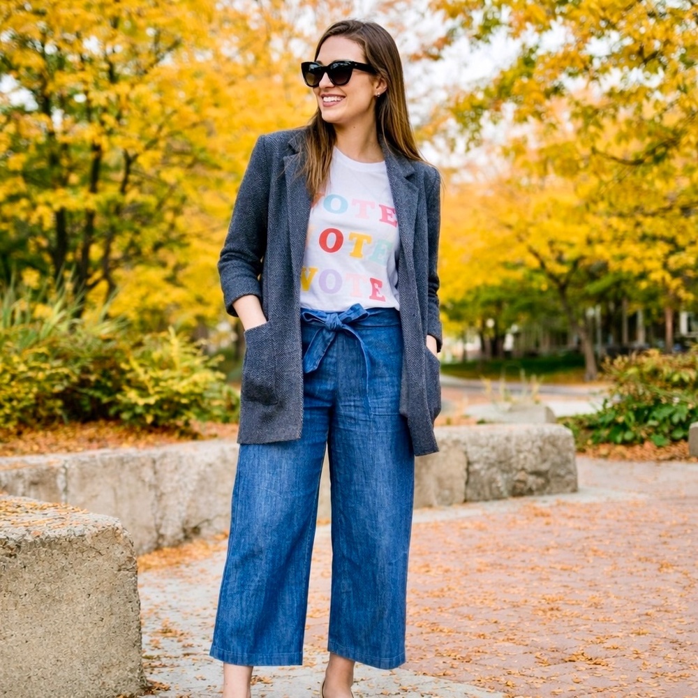 LOFT Gray Open Front Knit Blazer‎ Cardigan with Pockets